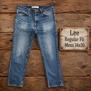Lee Regular Fit Jeans Mens 34x30 Medium Wash Blue Vintage Straight Leg